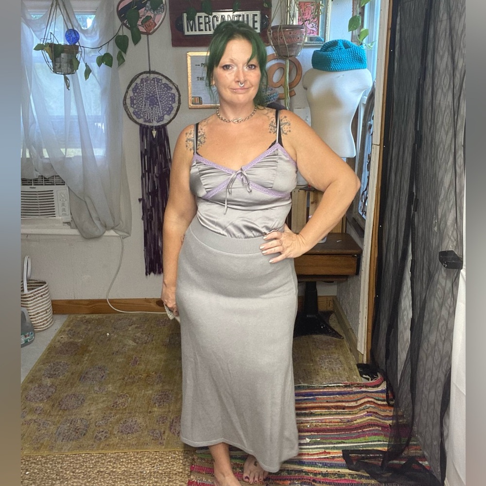 Zara Slate Gray Elegant Full Length Maxi Knit Skirt Size Small NWOT